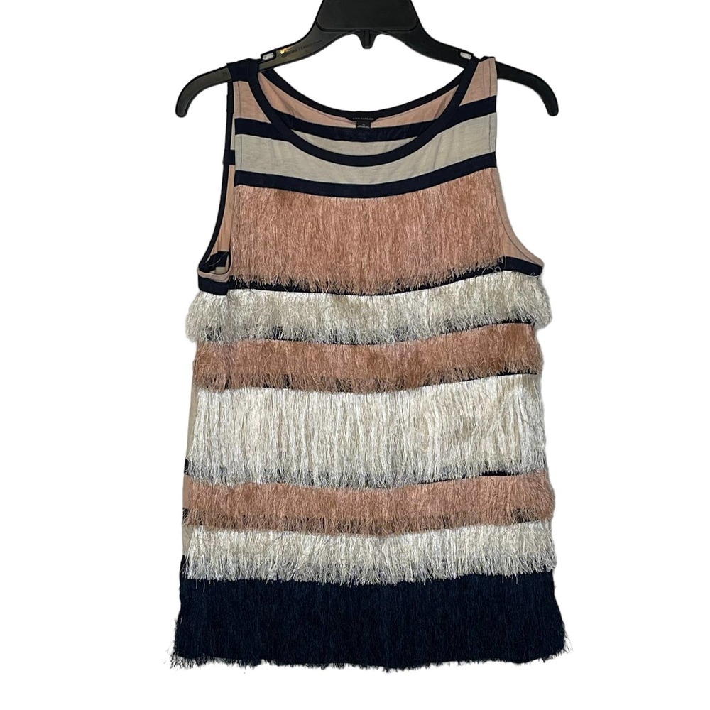Ann Taylor Women's Tiered Fringe Tank Top Striped Flapper Retro Mod Size Small
